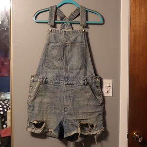 H&M Denim Overall Shorts | Used | Size 14